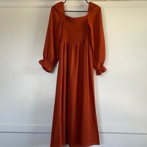 Orange midi off the shoulder dress